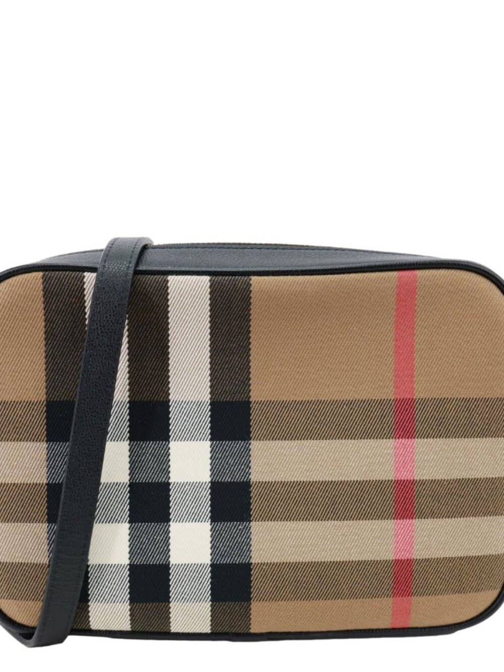 Burberry  Check Canvas Calfskin Leather Camera Bag Beige